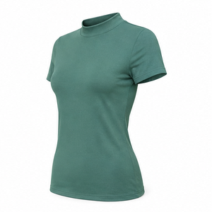 Camiseta de Manga Corta para Mujer, Cuello Redondo, Corte Entallado, Color Verde Azulado, Personalizable, en Jersey de Algodón Peinado Suave - Product Image 3