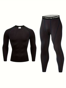 Conjuntos Deportivos de Compresión para Hombre, Hechos a Medida, Transpirables, Ligeros, 100% Algodón, Diseño Sólido, para Entrenamiento de Invierno - Product Image 1