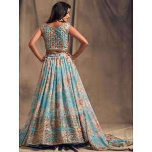 Festival d'organza imprimé floral bleu ciel Lehenga Choli - Product Image 3