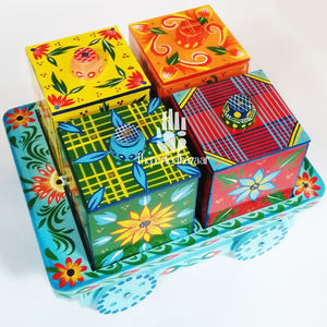 Boîte à fruits secs en bois Art Déco pour la décoration de la maison - Utilisation sur table - Cadeaux de rentrée scolaire et d'anniversaire/baptême - Ensemble de 4 pièces - Product Image 3