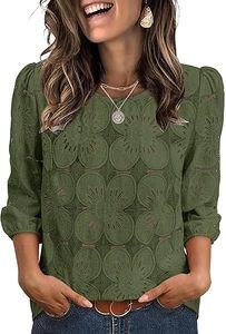 Blusas de mujer elegantes e informales, camisetas de manga 3/4, camisas de encaje con ojales para primavera y verano, ropa para vacaciones en la playa - Product Image 5