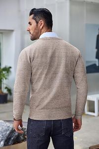 เสื้อสเวตเตอร์ถักสีพื้นสำหรับผู้ชาย แขนยาว ใส่ได้ในฤดูใบไม้ร่วง - Product Image 4