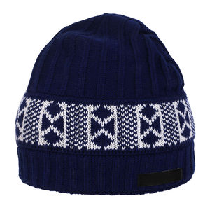 Unisex Knit <b>Beanie</b> Hat with Geometric Pattern in <b>Navy</b> Blue and White for Adults Outdoor Casual Winter Wear - Product Image 1