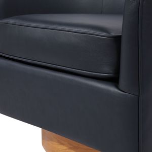 Maisy Midnight Blue Faux Leather <b>Barrel</b> Swivel <b>Chair</b> with Wood Base for Living Room - Product Image 3