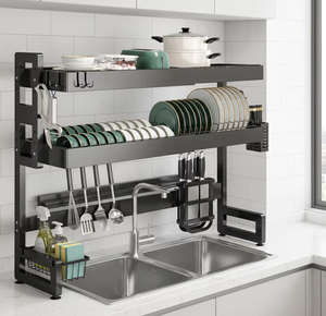 Estante organizador multifuncional de metal de doble nivel para fregadero de cocina, para secar platos, cuencos y cuchillos, OEM/ODM Vietnam - Product Image 3