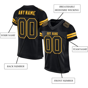 Maillot de football américain personnalisé pour homme, noir et jaune, col en V, sans manches, respirant, en maille, imprimé, polyester, uniforme, n'importe quel nom et numéro - Product Image 6