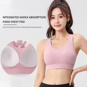 Fixed <b>Cup</b> Cross Beauty Back Sports <b>Bra</b> Integrated Chest Pad Adjustable Shockproof Yoga Fitness <b>Bra</b> - Product Image 4