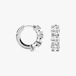 Boucles d'oreilles créoles à trois pierres en diamant de laboratoire rond 5 carats, or 10/14/18 carats, bijoux fins tendance pour femmes - Product Image 5