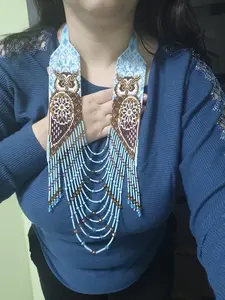 Stunning <b>Beaded</b> Owl Necklace Ukrainian Gerdan Beadwork Handmade <b>Loom</b> <b>Beaded</b> Boho Tribal Statement Necklace <b>for</b> gift Anniversary - Product Image 6