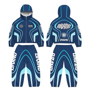 Brand Tracksuit Set <b>Men</b> Women Blue Geometric Print Hooded Zipper Full Sleeve <b>Joggers</b> Sporty Winter Quick Dry <b>Polyester</b> - Product Image 1