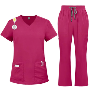 Comfortable V-Neck <b>Scrub</b> Suit Woven Cotton Polyester Moisture-Wicking Unisex Hospital Uniform With Custom Logo Embroidery - Product Image 2