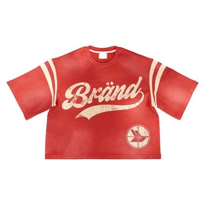 T-shirt court en coton French Terry 280 GSM pour femme, rose et jaune, avec impression en relief et logo personnalisé, respirant - Product Image 4