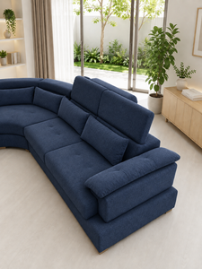 Conjunto de Sofá Seccional Moderno Montecarlo Azul Marino en Forma de L Tapizado en Tela con Patas de Acero Inoxidable para Sala de Estar, Hotel, Villa u Oficina - Product Image 4