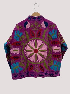 Manteau en velours brodé ethnique vintage pour femme, veste bohème faite à la main, vêtement d'extérieur court inspiré du kimono, mode hiver - Product Image 2