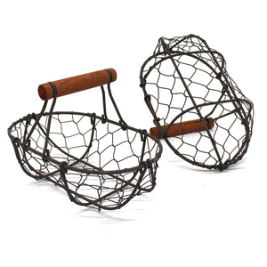 Kitchen Oval Chicken Metal Wire Storage Vegetable <b>Bread</b> Egg <b>Basket</b> with Wood Handles Eco-Friendly Multifunction Folk Art - Product Image 2