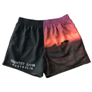 Shorts de rugby unisexes personnalisés en mesh sublimé imprimé, style hip-hop australien, imperméables et à séchage rapide pour l'entraînement - Product Image 5