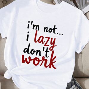 T-shirt confortable décontracté pour femme avec col rond et manches courtes imprimé par transfert de chaleur en tricot de polyester - Product Image 1