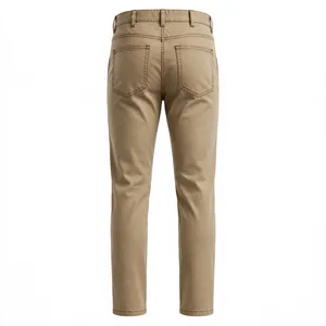 <b>Men's</b> Beige Cotton Pants Regular Fit Full Length Breathable Stonewashed Midweight Elastic Waist Mid Rise Casual <b>Summer</b> <b>Trousers</b> - Product Image 2