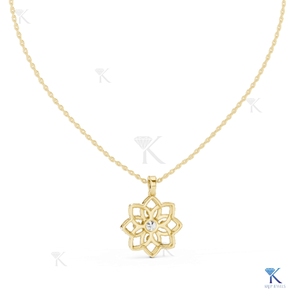 จี้เพชรเลี้ยงในห้องปฏิบัติการ ลายดอกไม้ฉลุลาย สร้อยคอทองคำแท้ 14K 18K สำหรับผู้หญิง ดีไซน์ดอกบัว ผู้ผลิตเครื่องประดับขายส่ง - Product Image 1
