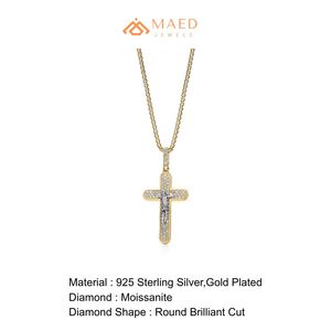 Collier avec pendentif croix de Jésus en or plaqué or, serti de moissanite, style hip-hop, unisexe, cadeau de luxe du Gujarat - Product Image 6