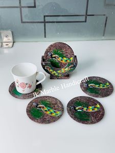 High Quality Religious Design Marble <b>Coaster</b> Set Handmade Polished Durable Home Decor for Tea/Coffee - Product Image 5