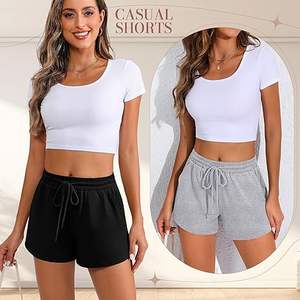 Lot de 3 shorts de sport pour femmes, confortables, décontractés, avec cordon de serrage, taille haute, shorts de sport d'été avec poche - Product Image 2