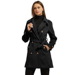 Manteau long en coton et laine de qualité supérieure, à double boutonnage, ceinturé, chaud et tendance pour l'hiver - Product Image 6