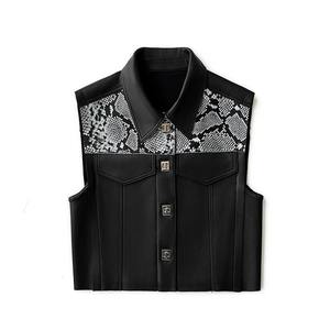 Veste de moto en cuir véritable et toile imperméable pour femme, noire, classique, vintage, confortable, écologique et respirante, en promotion - Product Image 1