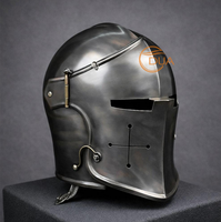 Casco de Caballero Medieval con Visera, Barbuta, de Hierro Pulido de Calibre 18, para Usar, Armadura Templaria de Cruzado para Navidad y Reenactamiento