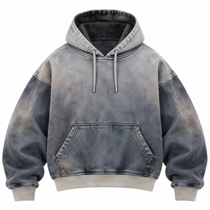 <b>Men's</b> Oversized <b>Grey</b> Acid Wash Hoodie Pullover Hooded <b>Sweatshirt</b> Vintage Gradient Fleece with Front Pocket - Product Image 1