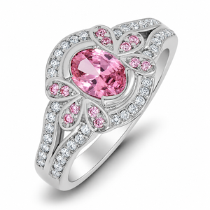 Bague de cocktail Gourik en argent sterling 925 avec zircon rose taille ovale, sertie à griffes, 4,23 g, design unique pour femme, bijou de fiançailles - Product Image 1