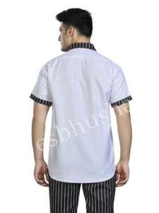 Camisa de uniforme de hotel de manga corta para hombre con cuello y puños a rayas, corte regular, para personal de limpieza - Product Image 4