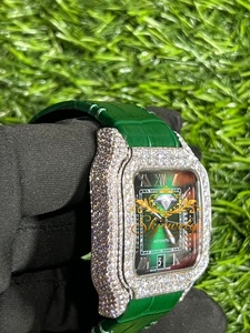 Green Moissanite Mechanical Watch Stainless Steel Square Dial Sapphire Crystal Unisex Luxury <b>Wristwatch</b> - Product Image 3