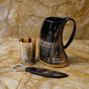 Mug en corne de buffle écologique fait à la main avec poignée, finition polie naturelle, cadeau unique pour Noël et le Nouvel An pour les hommes - Product Image 4