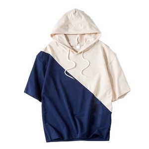 <b>Men</b> Color Block <b>Hooded</b> Short Sleeve T Shirt Drawstring Unlined Casual Summer <b>Top</b> - Product Image 2