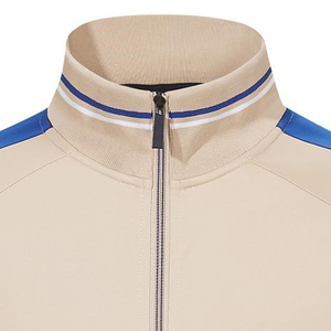Ensemble de survêtement pour homme beige et bleu, manches longues, col montant, fermeture éclair, vêtements décontractés d'automne avec poches latérales, respirant, polyester et coton - Product Image 2
