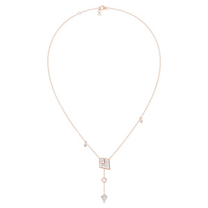 Layered Square Drop Diamond Necklace with Sculpted Rose Gold Geometric Frame and Suspended Accent Design - Product Image 4