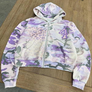 Premium Oversized <b>Cropped</b> <b>Zip</b> <b>Up</b> Hoodie Heavyweight Washed Fleece Streetwear Vintage Unisex Hooded Sweatshirt - Product Image 2