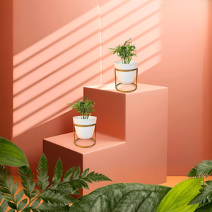 Juego de 2 Macetas de Metal Blancas con Soportes de Hierro, Macetas Elevadas Modernas para Decoración de Jardín Interior, Hogar Elegante - Product Image 3