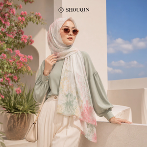 Pañuelo Hijab Ceruty Estampado Shouqin Sekar Pashmina para Adultos, Elegante y sin Esfuerzo, con Diseño Floral, para Mujeres Musulmanas, Venta al Por Mayor - Product Image 2