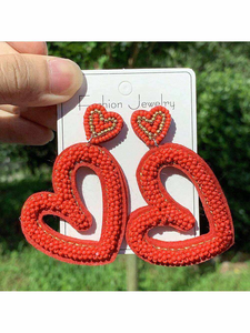 Pendientes de Aro de Lujo Hechos a Mano con Bordado y Cuentas de Cristal, Colgantes de Corazones Decorativos para Bodas y Eventos Festivos, Color Personalizado de Moda - Product Image 5