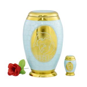 Exquisite Ocean Blue Marble <b>Urn</b> with Golden Abstract Swirls - Premium Handcrafted Metal Cremation Jar for Human Ashes - Product Image 5