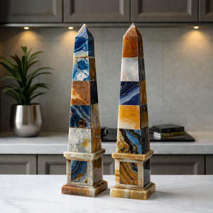 หินธรรมชาติรูปโอเบลิสก์ประดับด้วยลาพิส ลาซูลี งานแฮนด์เมด คริสตัลสโตน เป็นมิตรกับสิ่งแวดล้อม ของตกแต่งวันวาเลนไทน์ รูปปั้นประดับบ้าน - Product Image 1