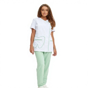 Ensemble de blouses et pantalons unisexe EVER GLOW blanc et vert menthe, uniforme d'hôpital à manches courtes, détection d'aiguilles, fuselage sans couture en Spandex - Product Image 1