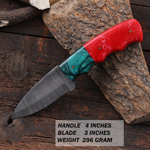 Cuchillo de caza y desollado de hoja fija de acero de Damasco forjado a mano, mango de resina, espiga completa, cuchillo personalizado OEM/ODM, funda de cuero - Product Image 2