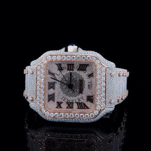 Reloj de Plata de Lujo con Moissanita, Unisex, Caja Cuadrada de 28 mm, Números Romanos Analógicos, Cristal de Zafiro, Movimiento de Cuarzo ETA, Resistente al Agua 10 m - Product Image 4