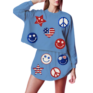 Sudadera Extra Grande de Algodón Personalizada para Mujer, Cuello Redondo, Transpirable, con Diseño de Lentejuelas Bordadas y Parches, Forro de Manga Larga, 2 Colores - Product Image 5