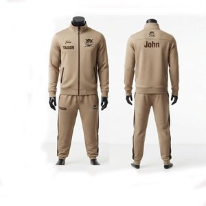 Survêtement de football pour homme en polaire polyester léger de qualité supérieure 320 GSM, beige, avec logo brodé personnalisé, veste à cordon de serrage et pantalon de jogging - Product Image 1
