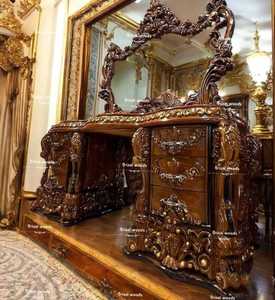 Luxury Turkish Style Makeup Vanity Carved Wooden Dressing <b>Table</b> Gold <b>Mirror</b> Dresser for Bedroom Hotel Villa - Product Image 6