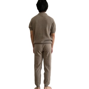 Ensemble deux pièces en cachemire pour homme, style japonais, anti-rides, respirant, tricoté, cardigan à manches courtes à simple boutonnage et pantalon long - Product Image 4